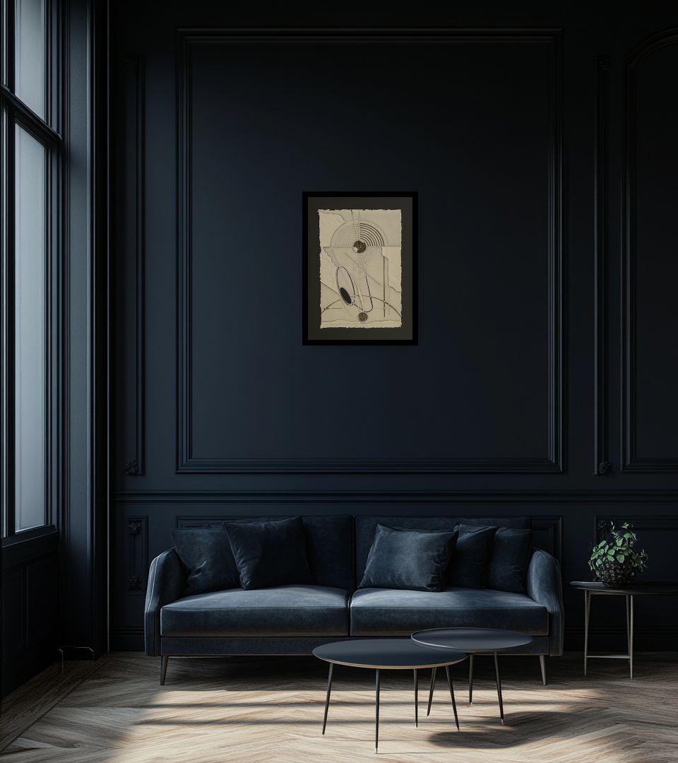 Print Porta d'occidente in dark living room