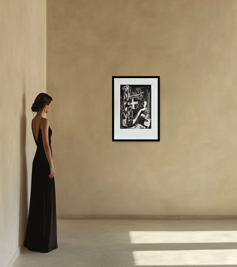 Print Senza Titolo in warm interior next to a lady