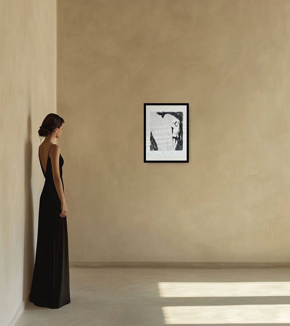 Print Il sogno del cavaliere in warm interior next to a lady