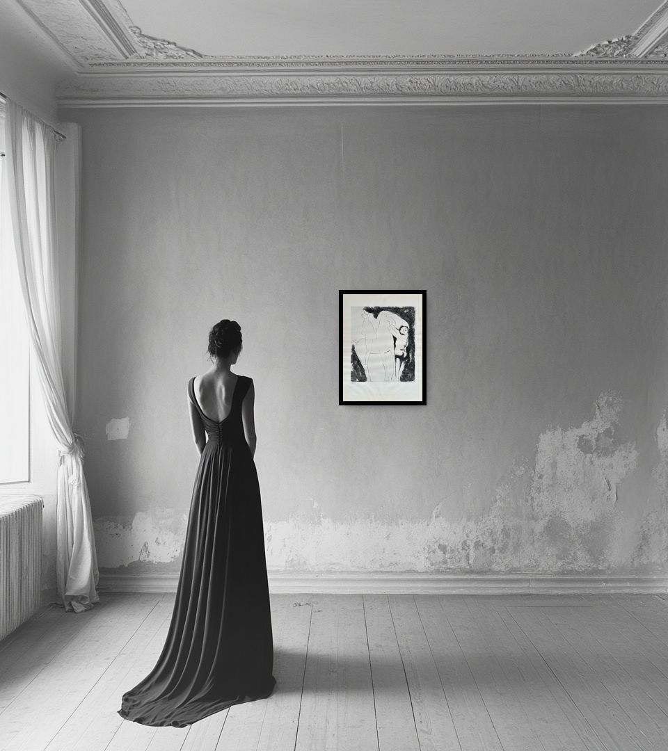Print Il sogno del cavaliere in light interior next to a lady