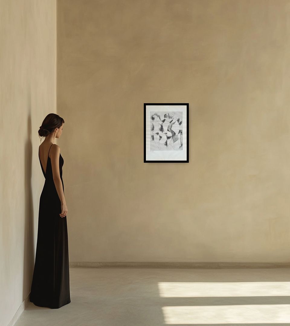 Print Trio in warm interior next to a lady