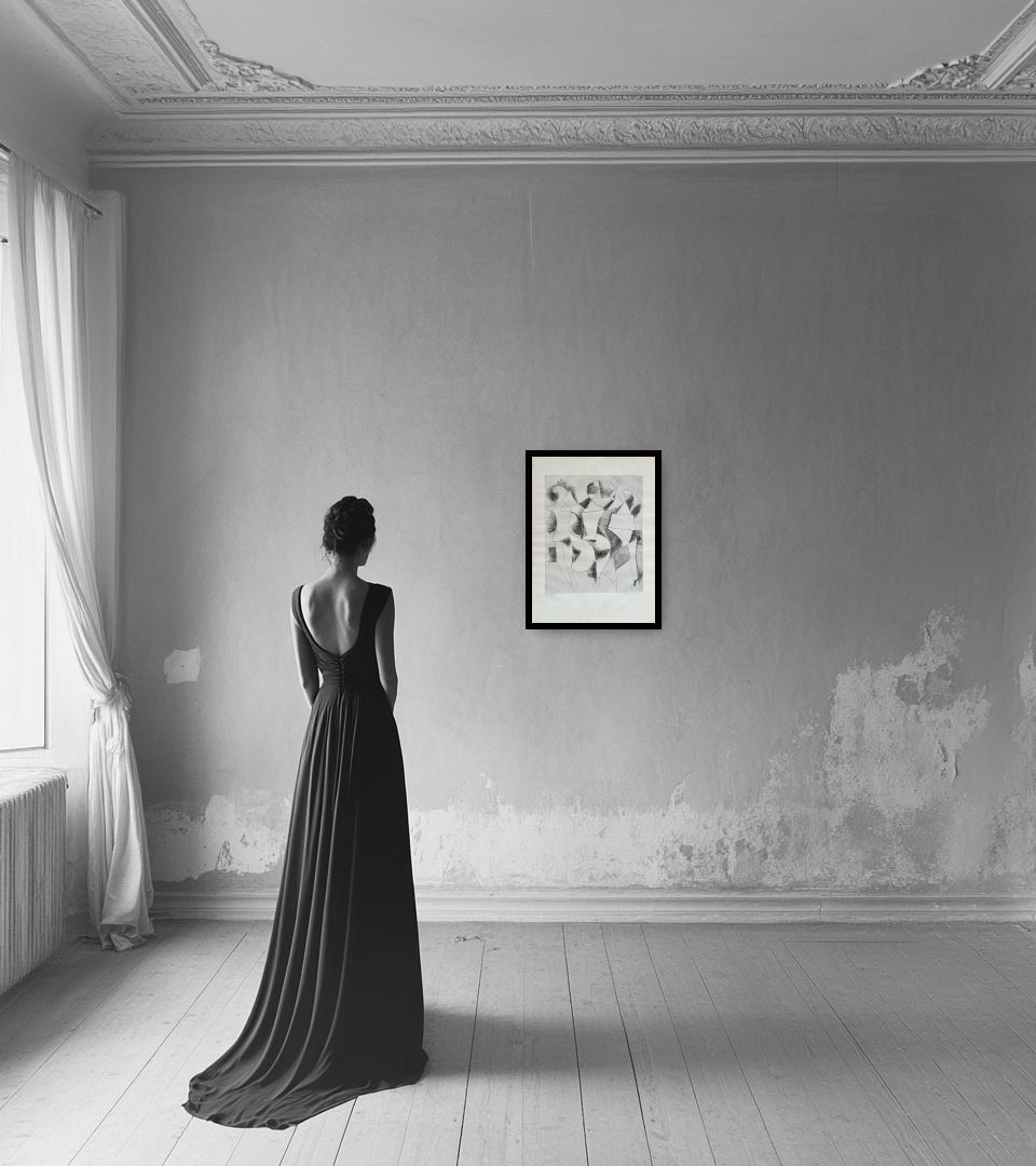 Print Trio in light interior next to a lady