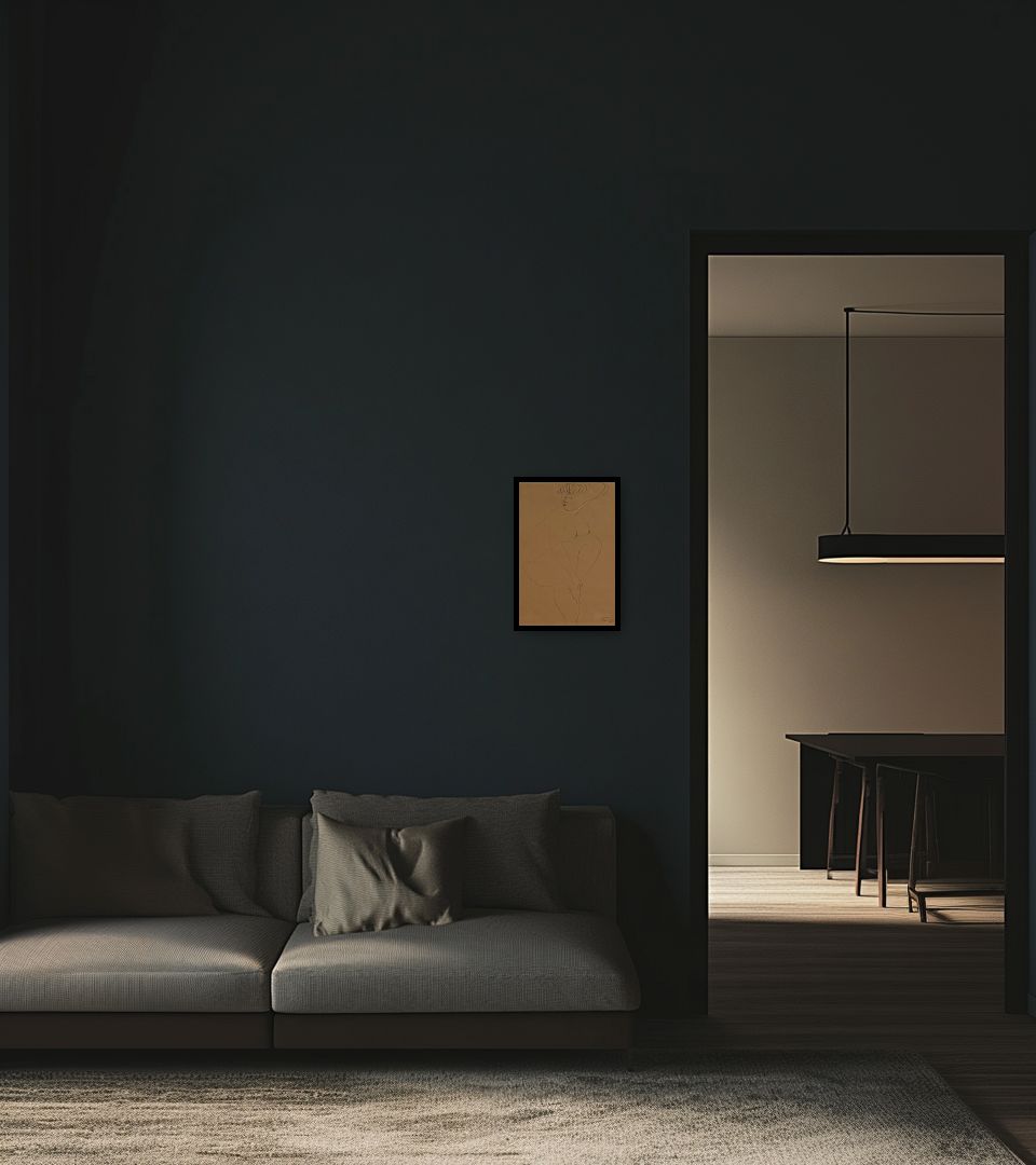 Drawing Senza Titolo in dark living room