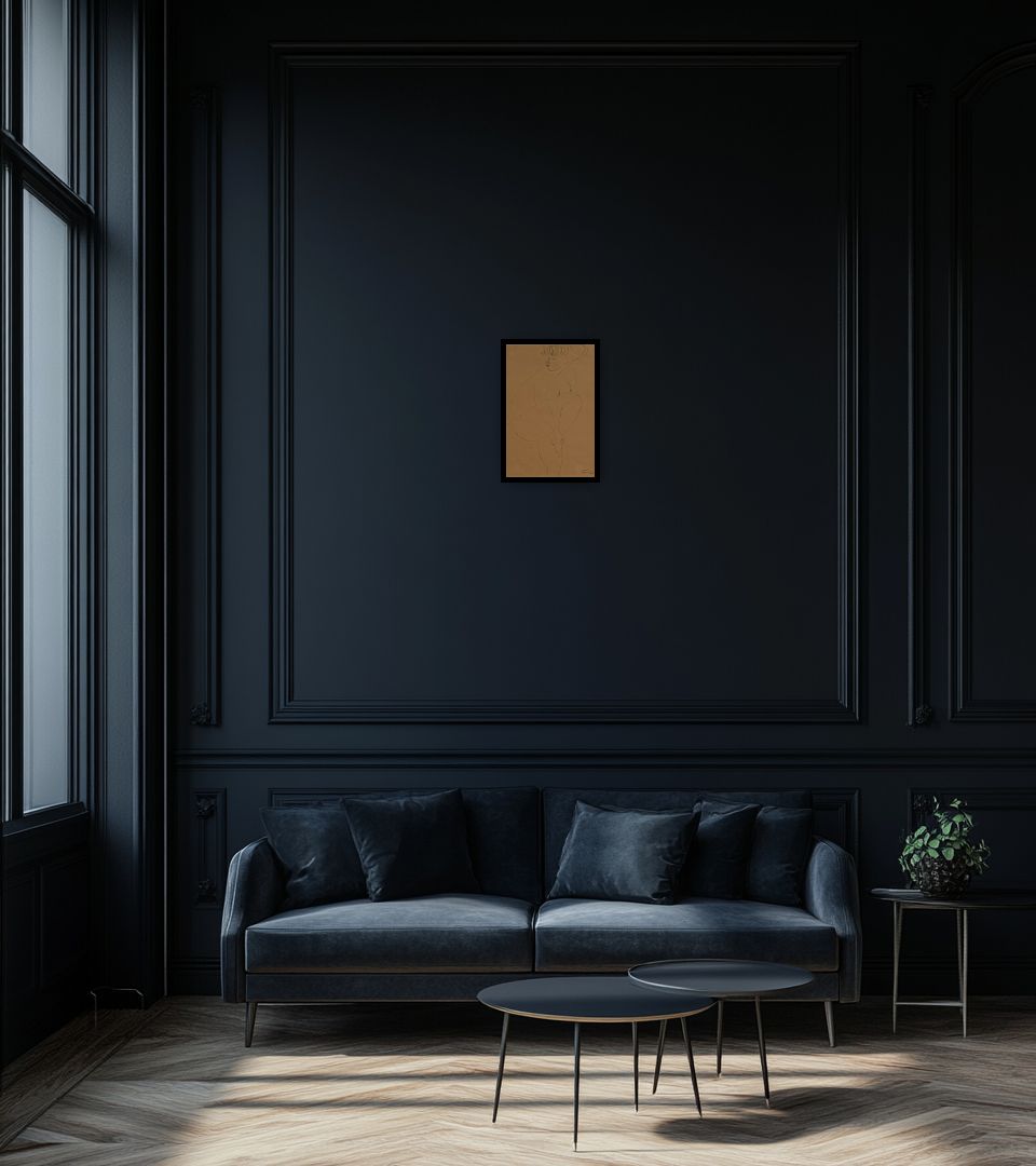 Drawing Senza Titolo in dark living room