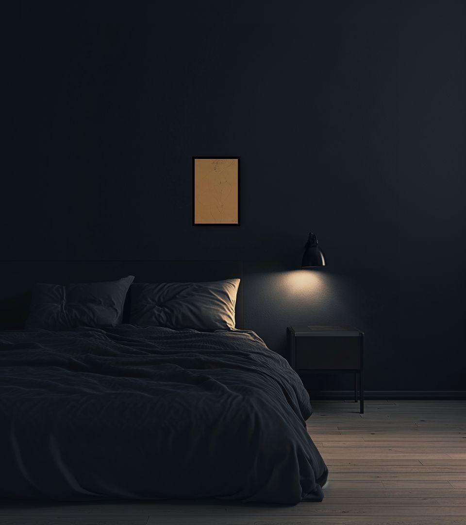 Drawing Senza Titolo in dark bedroom