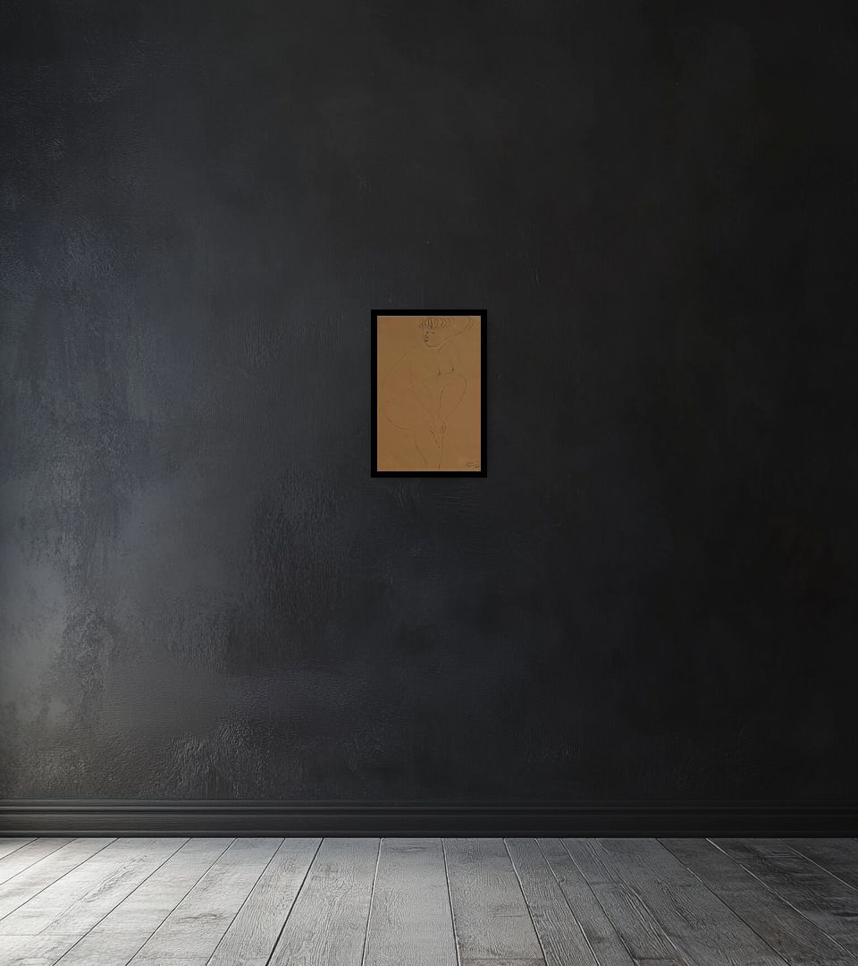 Drawing Senza Titolo on dark wall