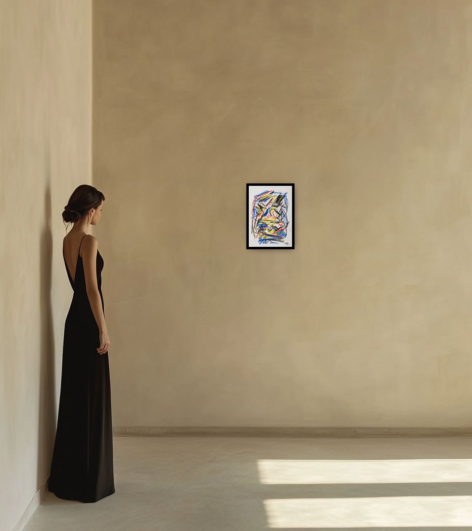 Drawing Senza Titolo, C-28 in warm interior next to a lady