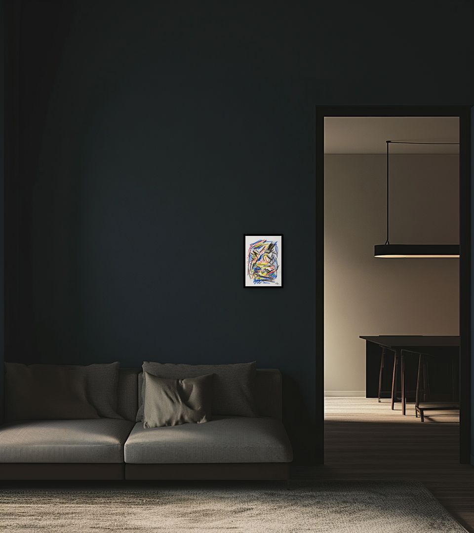 Drawing Senza Titolo, C-28 in dark living room