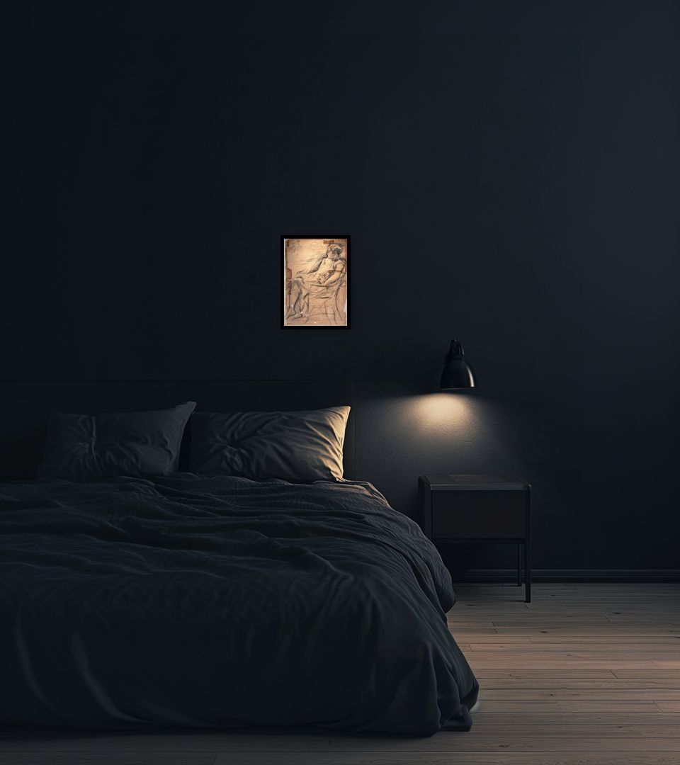 Drawing Lydia Leonidovna Pasternak in dark bedroom