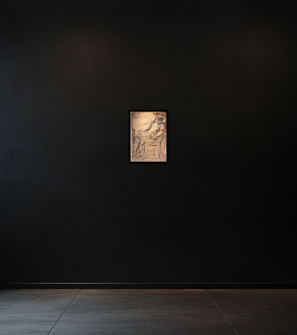 Drawing Lydia Leonidovna Pasternak on dark wall