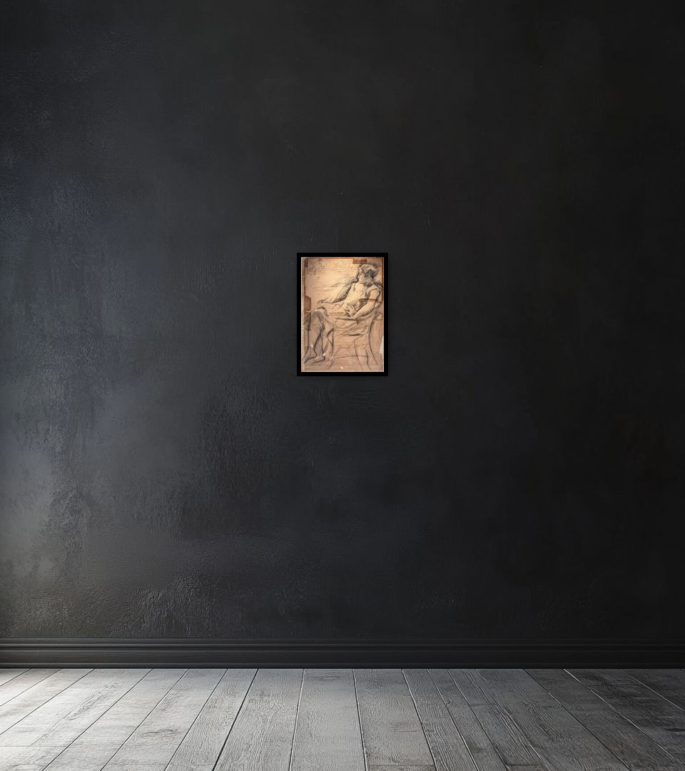 Drawing Lydia Leonidovna Pasternak on dark wall
