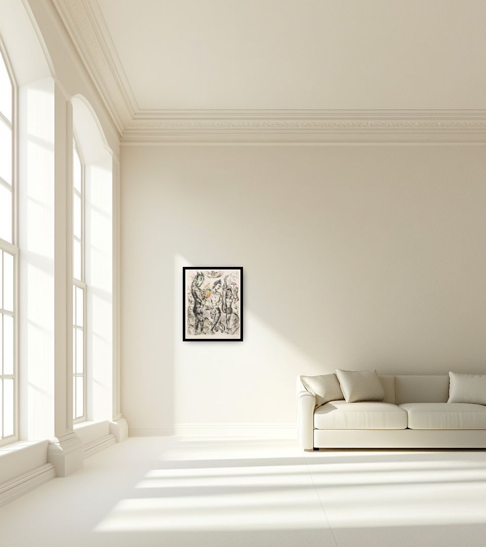 Print Le Pierrot in large empty light living room