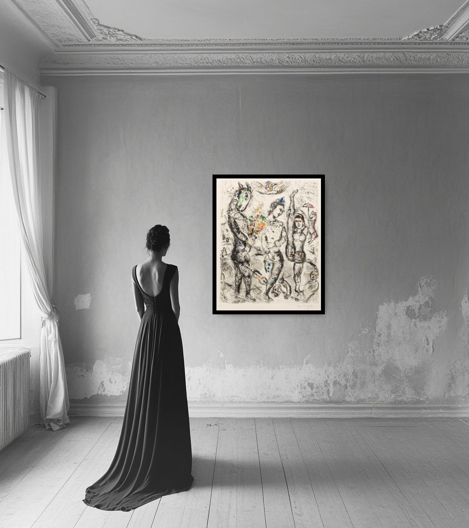 Print Le Pierrot in light interior next to a lady