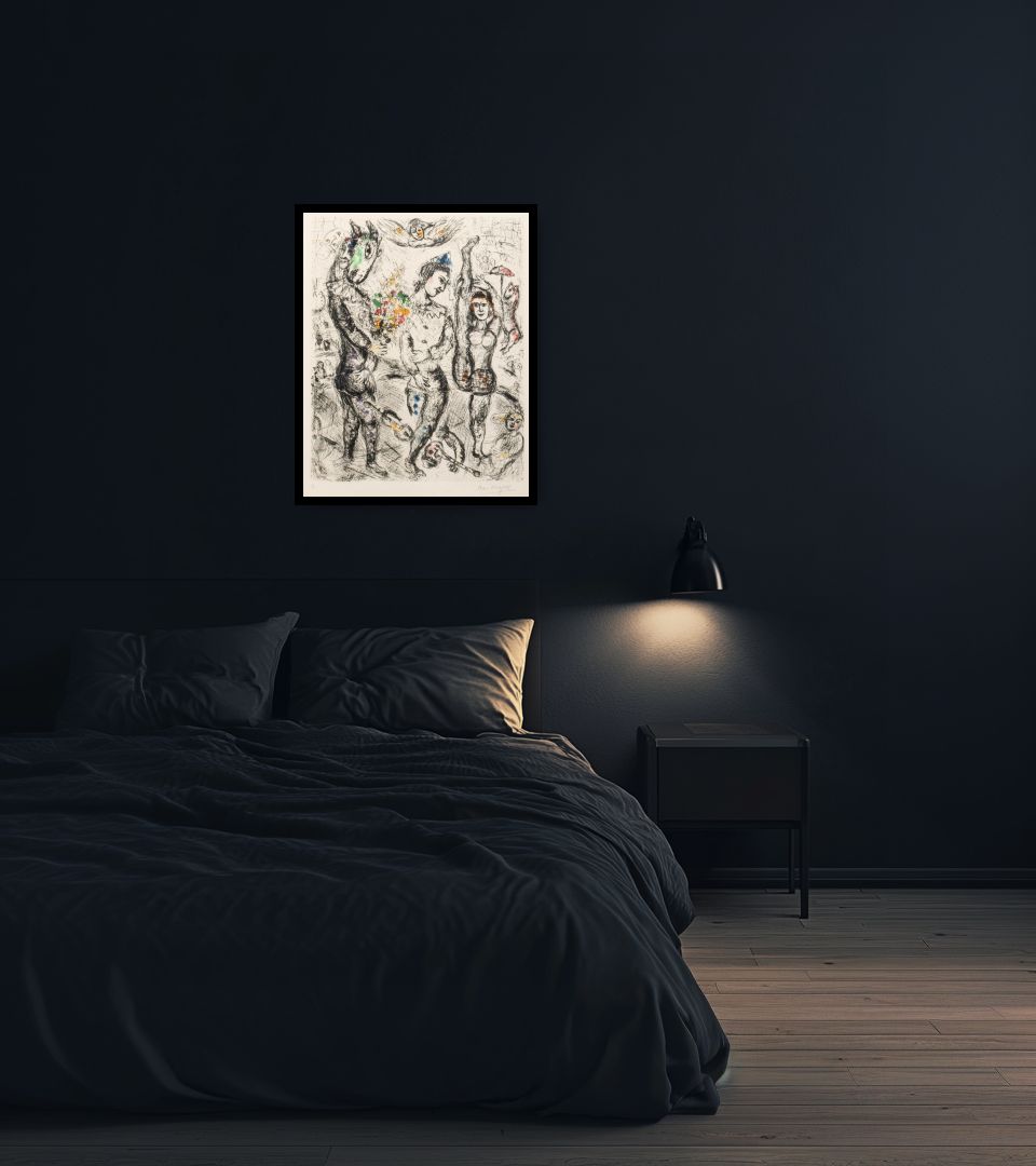 Print Le Pierrot in dark bedroom