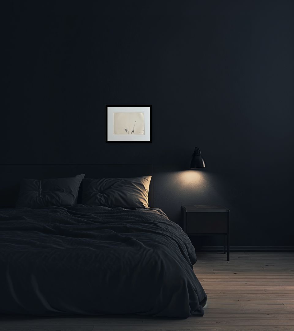 Drawing Senza Titolo in dark bedroom