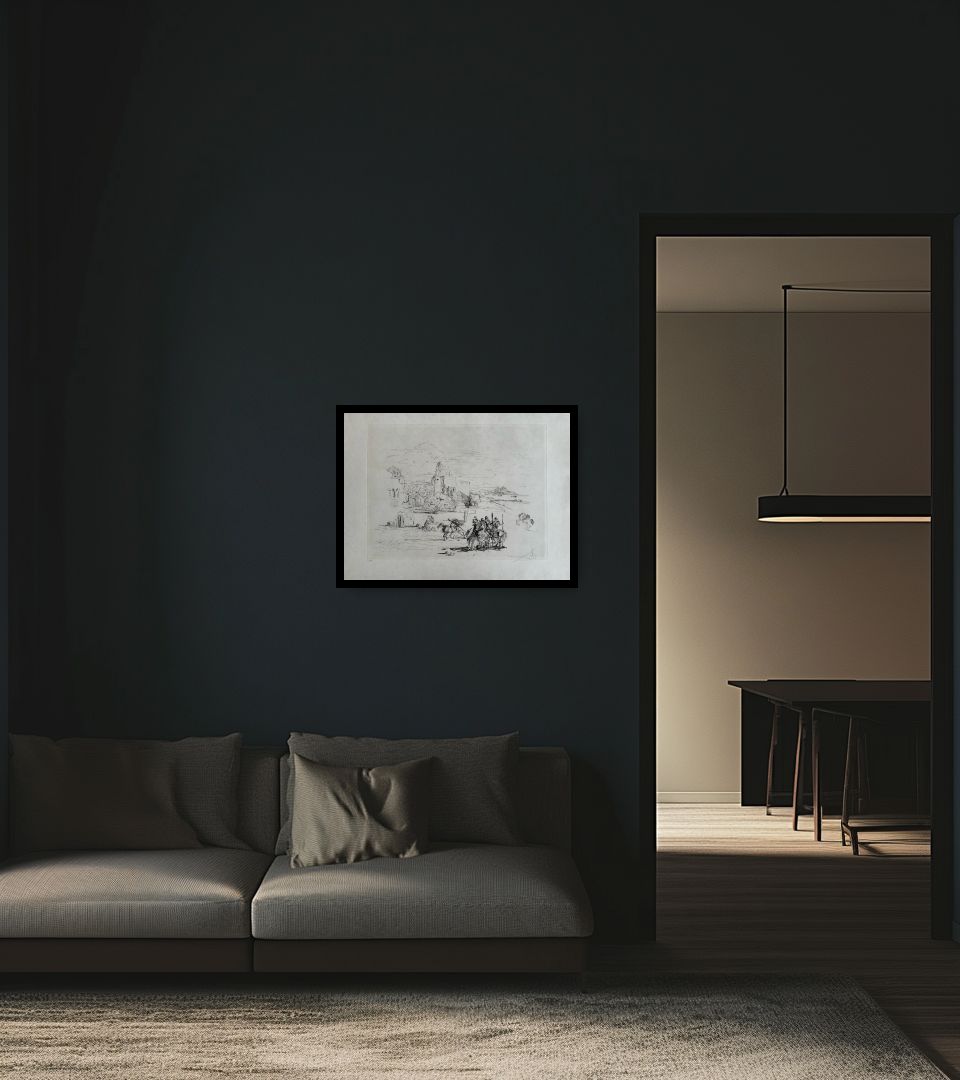 Print Rome and cadaques in dark living room