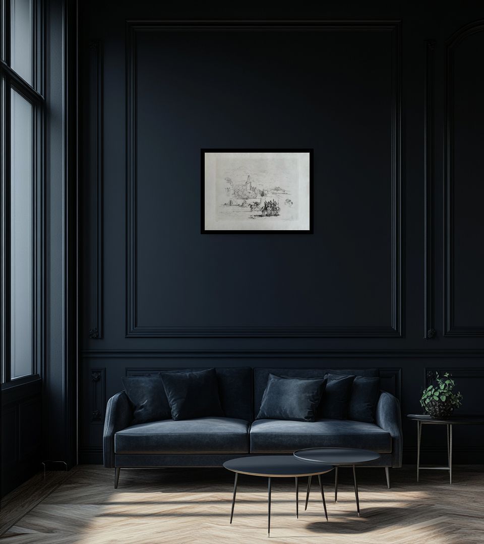 Print Rome and cadaques in dark living room