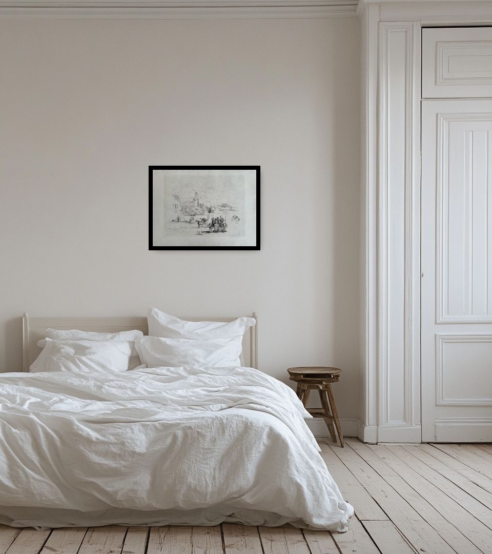 Print Rome and cadaques in light bedroom