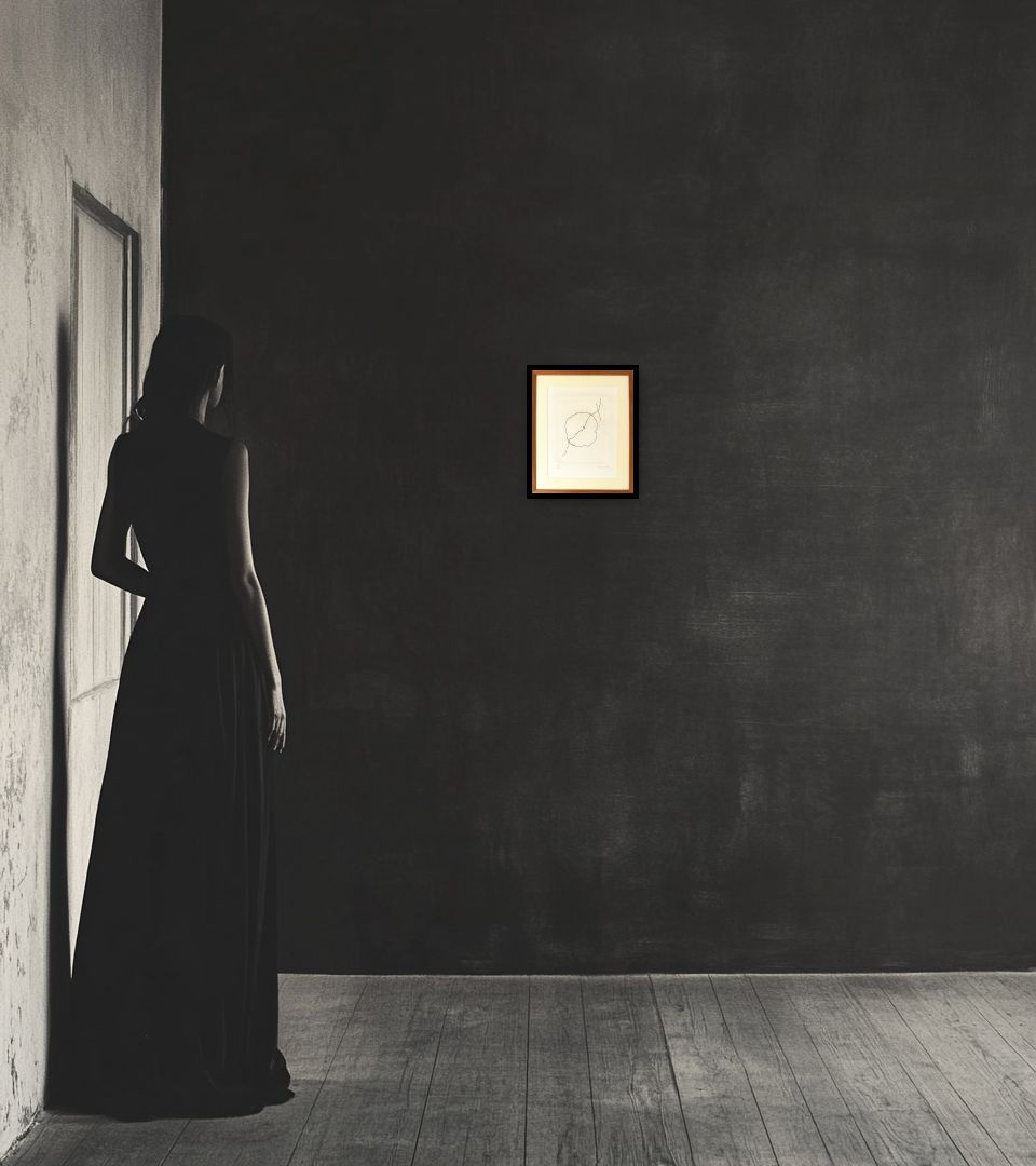 Print Untitled in dark interior next to a lady