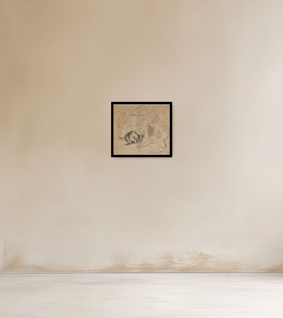 Drawing Composizione con gatto on warm wall