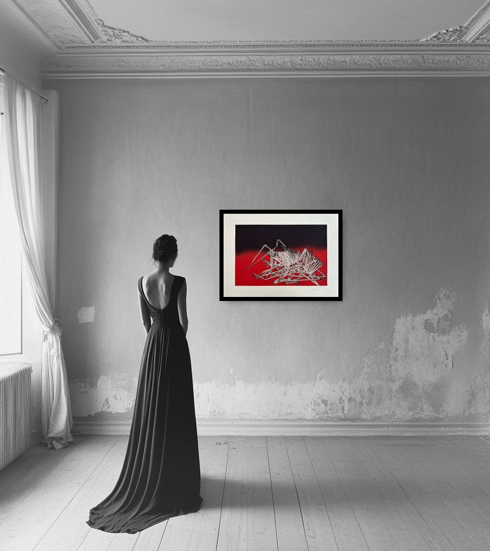 Print Senza Titolo in light interior next to a lady