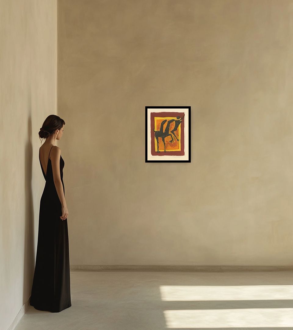 Print Giocoliere in warm interior next to a lady