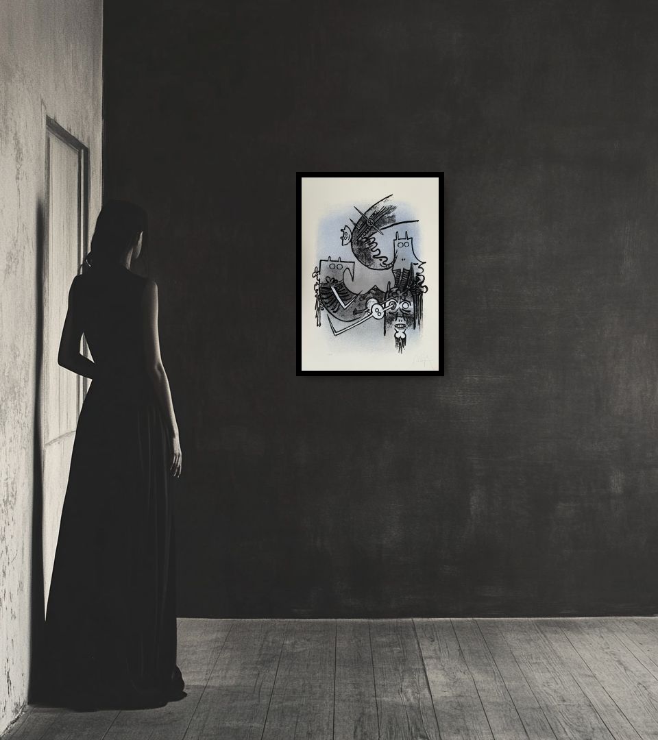 Print Le feu vert in dark interior next to a lady