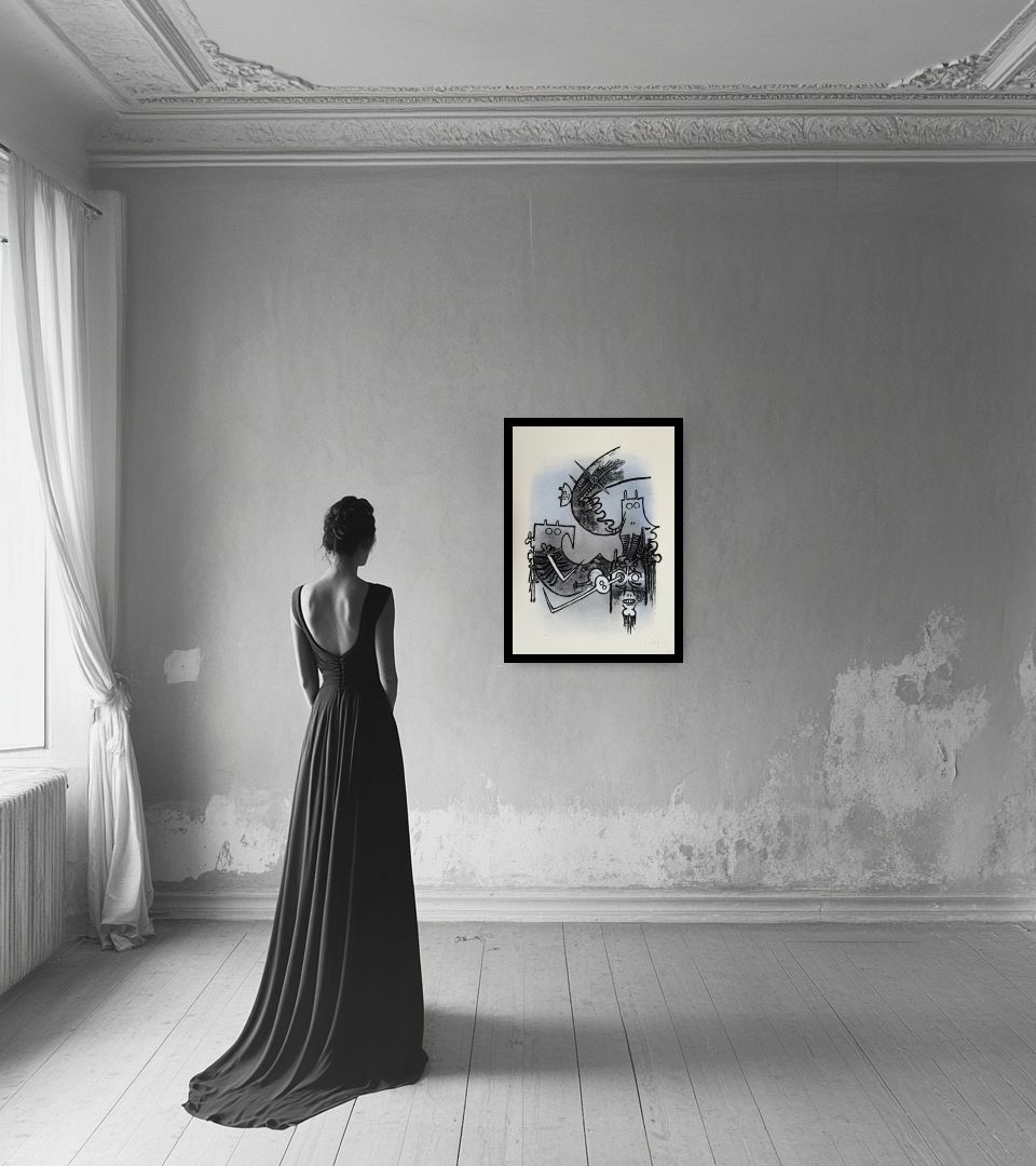 Print Le feu vert in light interior next to a lady