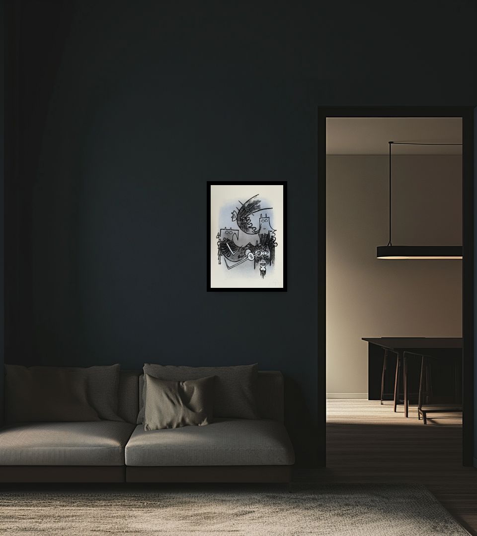 Print Le feu vert in dark living room