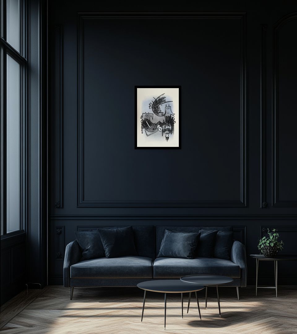 Print Le feu vert in dark living room