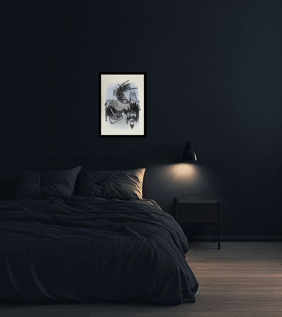 Print Le feu vert in dark bedroom