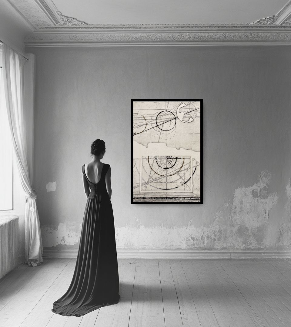 Print Senza Titolo in light interior next to a lady