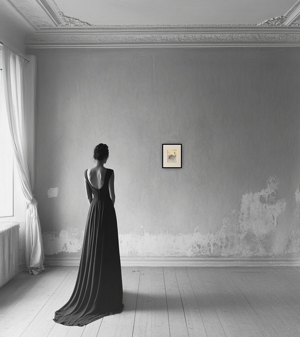 Print Artworks from Divine Comedy (After) in light interior next to a lady