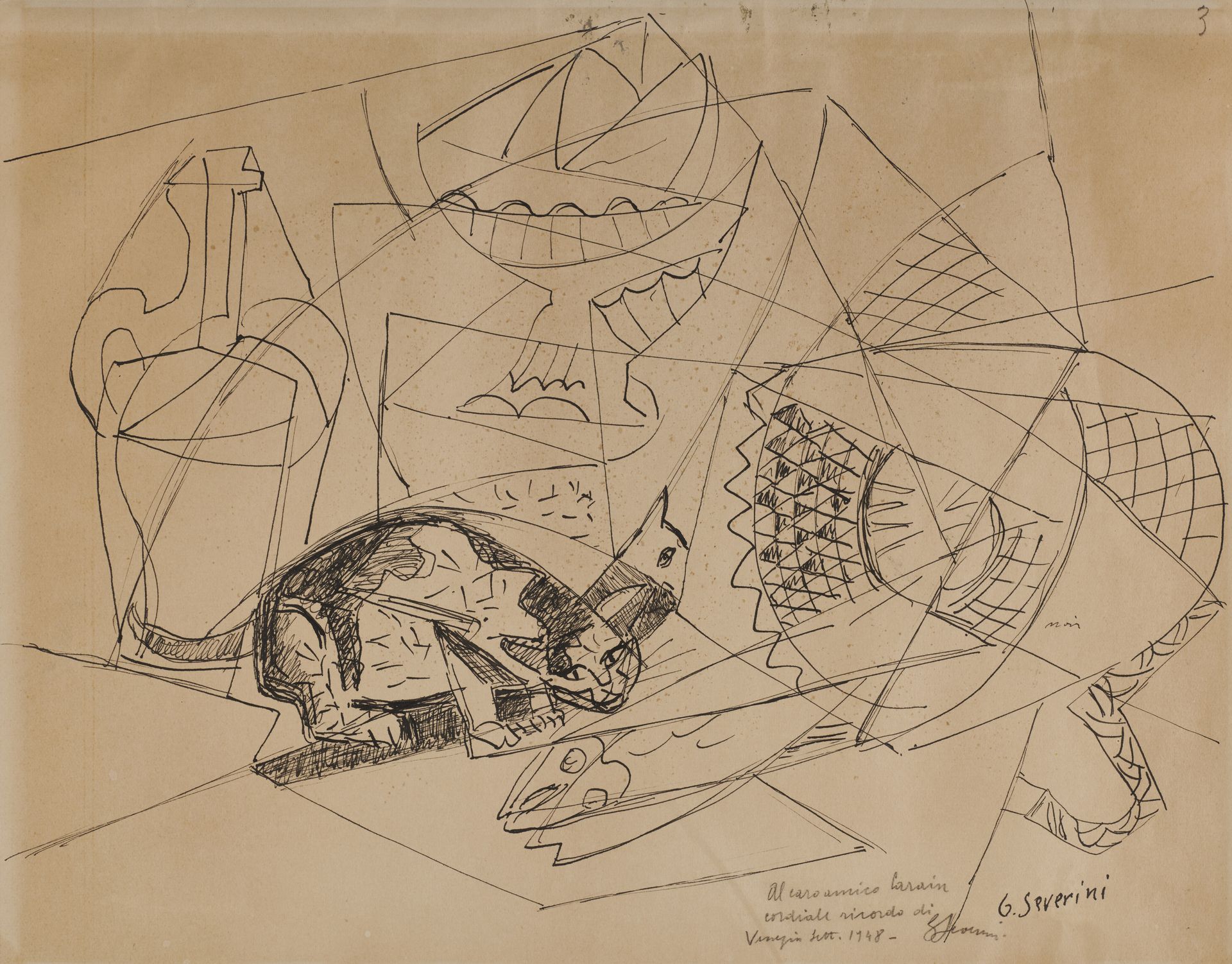 Gino Severini - Composizione con gatto (1948)